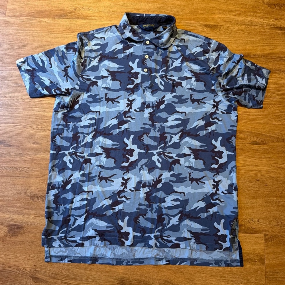 Polo Golf Ralph Lauren Mens XL Blue Camo Pony Logo Short Sleeve Polo Shirt